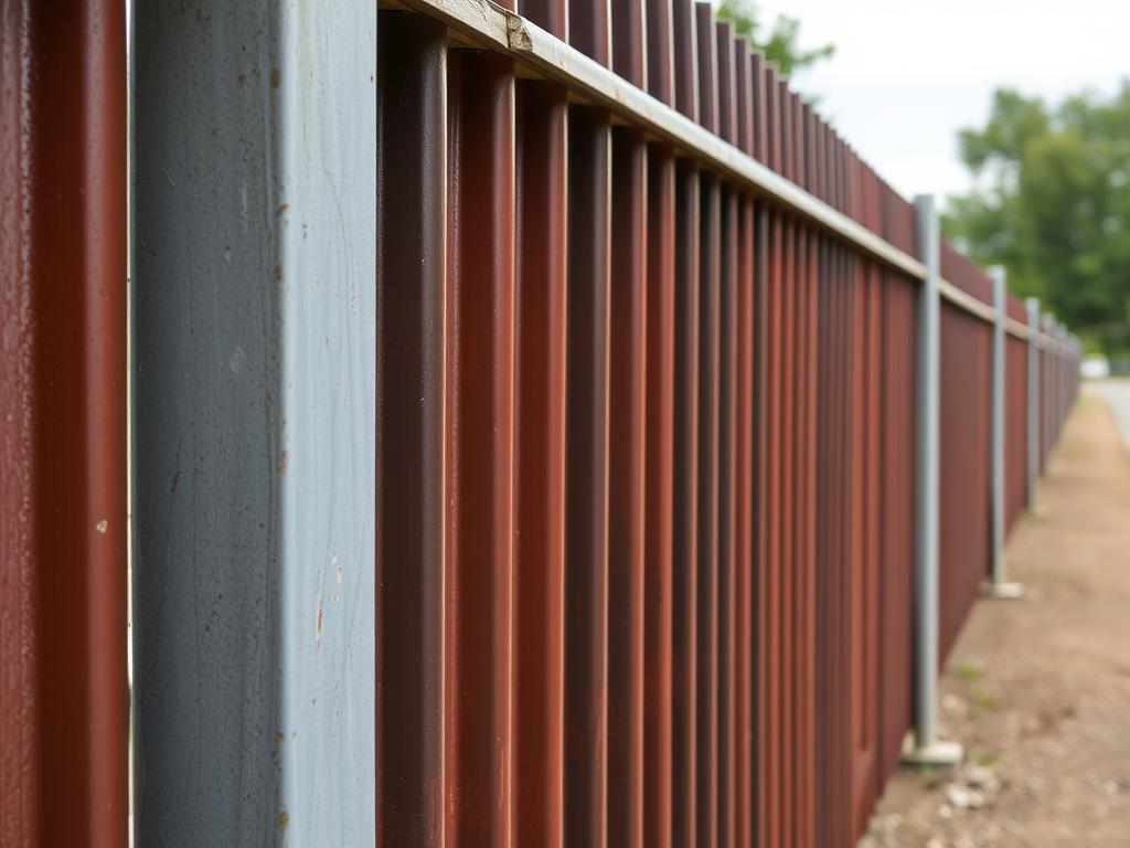 fence made of corrugated metal sheetsфото