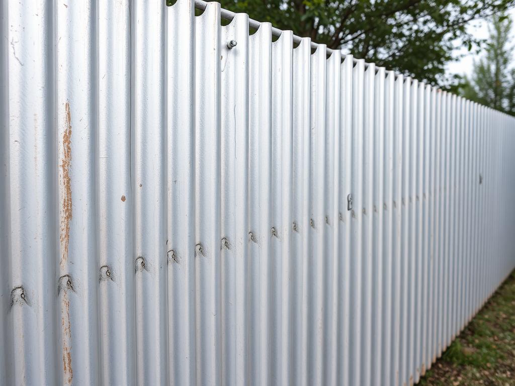 fence made of corrugated metal sheetsфото